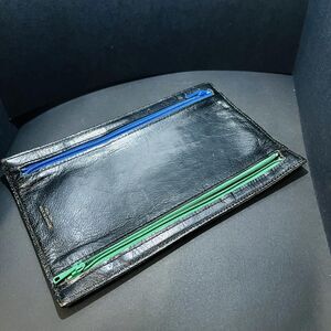 Handmade Black Goatskin Leather Slim 4-Pocket Flat Organizer Hand Stitched